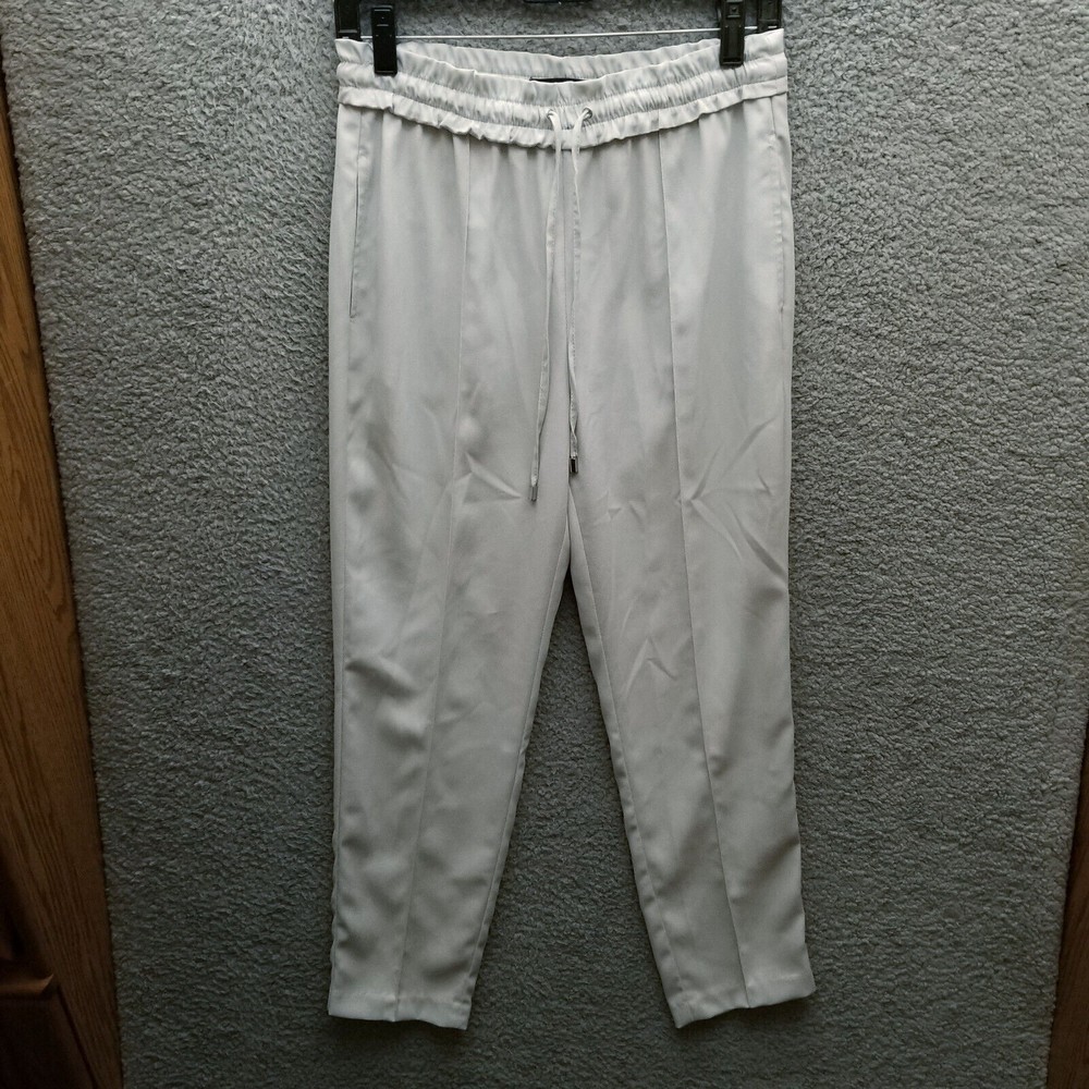 Zara Women's S Grey Straight Pajama Pants 100% Polyester 28.5" 25.25" 11.5"